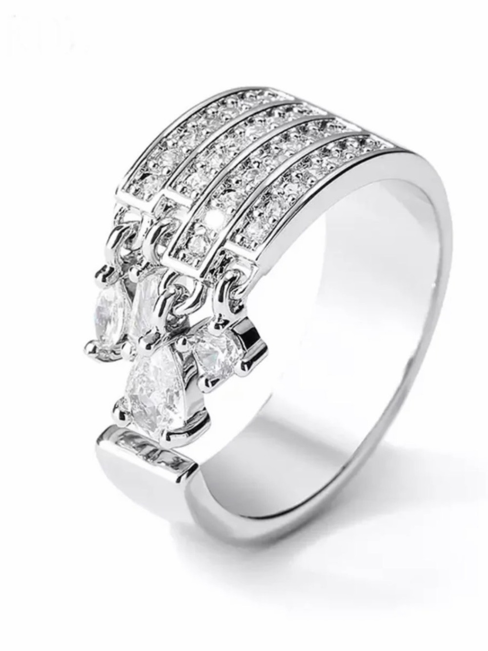 925 Silver Pavé Multi-Row Stackable Ring 💎 Adjustable Band | Sparkling Stones